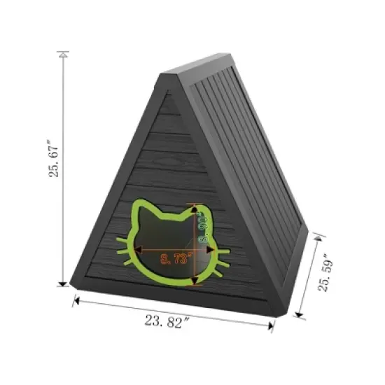 SEVOBAL Pet Crates and Houses Triangular Weatherproof Cat Shelter, Cozy Outdoor Indoor House with Escape Door, Black, 23.82"*25.59"*25.67" image {2}