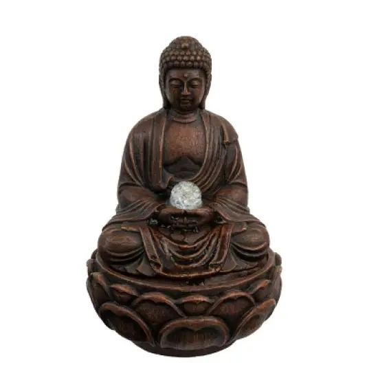 Tabletop Water Fountain- Sitting Buddha Statue with Rolling Glass Ball Multi-Colored LED Lights Electric Pump & Soothing Waterfall by Nature Spring image {6}