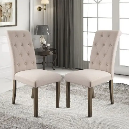 Set of 2 Aristocratic Solid Wood Tufted Dining Chair-ModernLuxe image {7}
