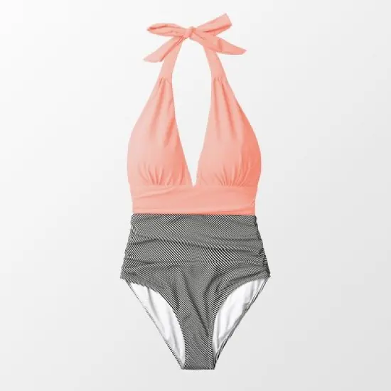 Women's Plunge Neck Halter One Piece Swimsuit - Cupshe image {2}
