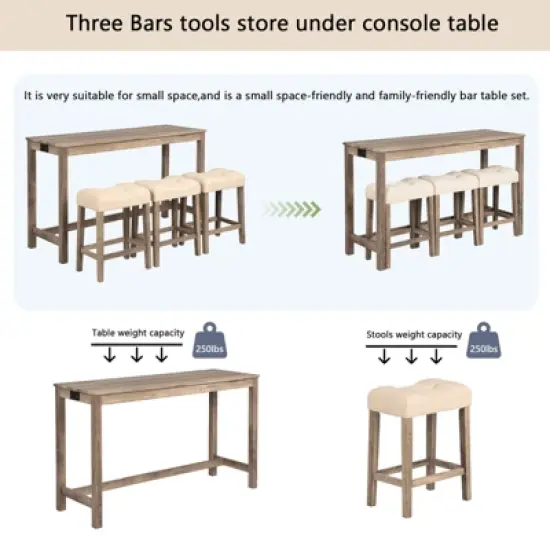 Bella Depot 4-Piece Dining Bar Table and Chairs Set,Bar Table Set with 3 Padded Stools for Living Room, Dining Room, Game Room image {6}