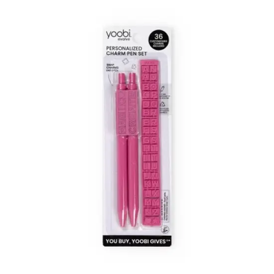 Yoobi Evolve Ballpoint Pen 2pk &ndash; Retractable Hot Pink Set with 36 Custom Charms, 1.0mm Black Ink image {7}