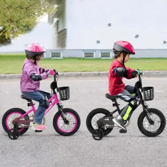 Costway 12"/14"/16"/18" Kid&rsquo;s Bike with Training Wheels Adjustable Handlebar & Seat Handbrake Black/Pink/Silver image {3}