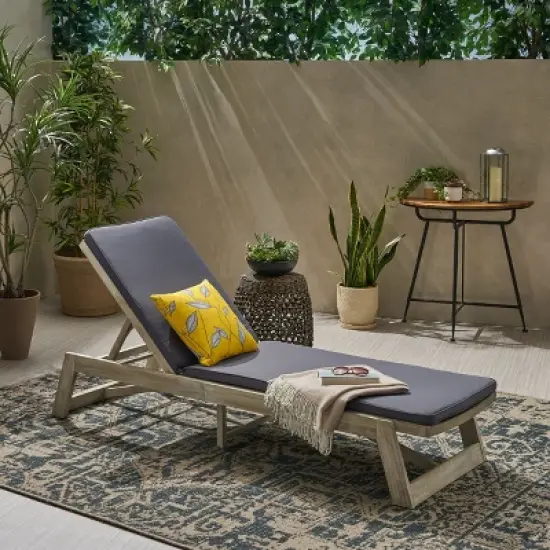 Christopher Knight Home Paul Outdoor Acacia Wood Adjustable Chaise Lounge with Cushion image {12}