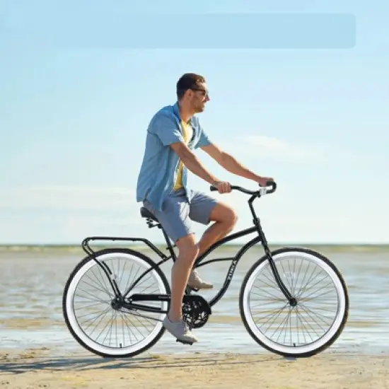 INFURNIC Bicycles, Men's Beach Cruiser Bike with Wide Wheels, Rear Coaster Brakes, Black, 69.29"*25.98"*39.37" image {2}