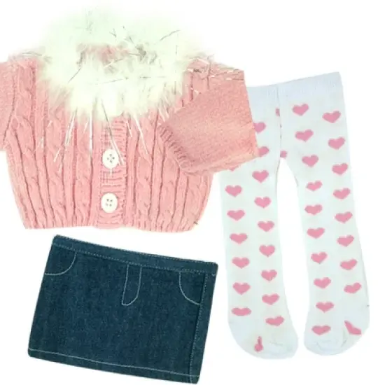 Sophia&rsquo;s 3 Piece Feather Trim Sweater Outfit Set for 18'' Dolls, Pink image {1}