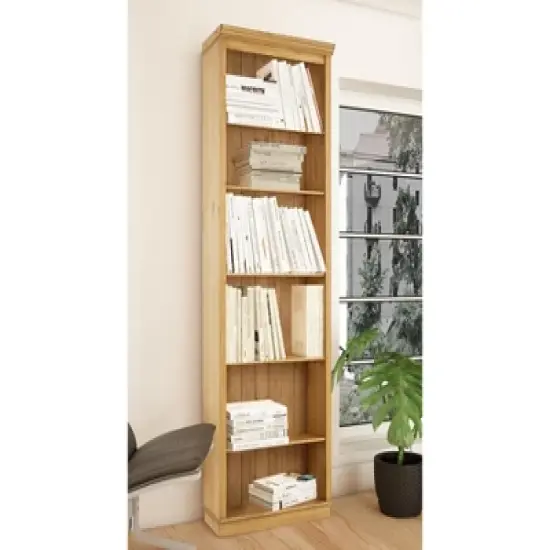 RealRooms Anita Solid Wood 6 Shelf Open Bookcase, Stained Brown image {1}