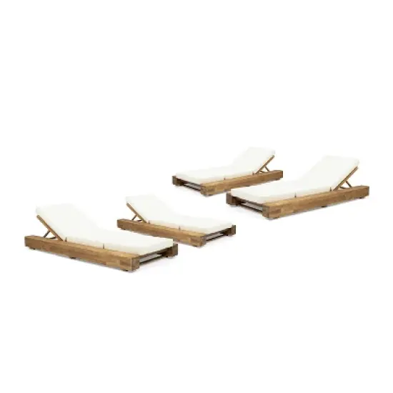 Christopher Knight Home Daphne Patio Adjustable Acacia Wood Chaise Lounge with Cushion (Set of 4) image {1}