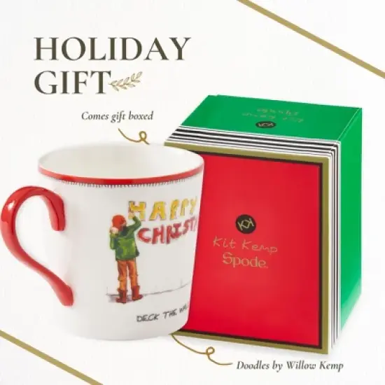 Spode Kit Kemp 12oz Festive Christmas Mug - Deck The Halls Doodle Mug, Fine China Dishwasher Safe Holiday Coffee Mug with Handle image {5}