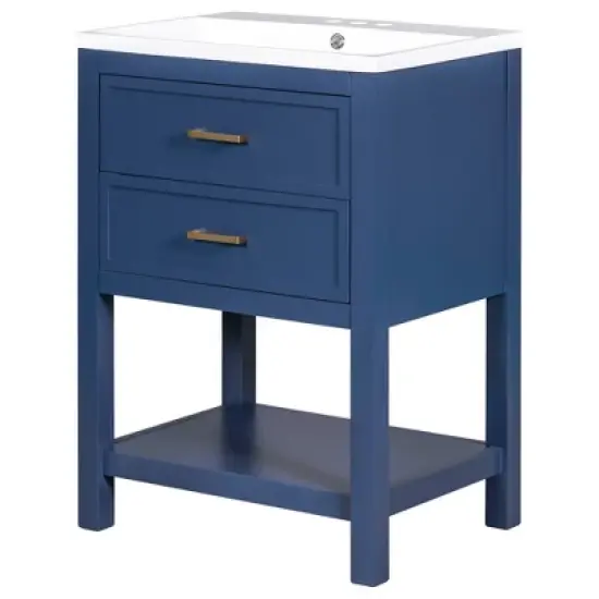24" Bathroom Vanity with Top Sink and 2 Drawers, Blue - ModernLuxe image {4}
