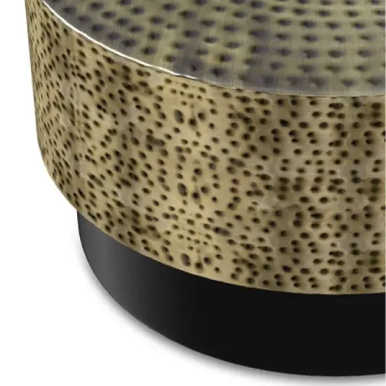 WyndenHall Hinton Metal Coffee Table Antique Gold/Black: Mid-Century Modern, Scratch-Resistant, 30" Diameter image {5}