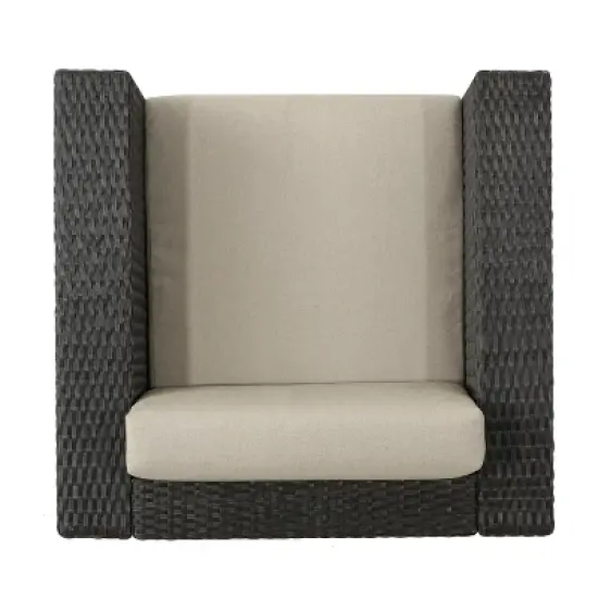 FIONECA Outdoor Swivel Patio Chair with Cushions, Single Rattan Chair with 360&iexcl;&atilde; Rotation, Dark Brown Wicker / Beige Cushion image {10}