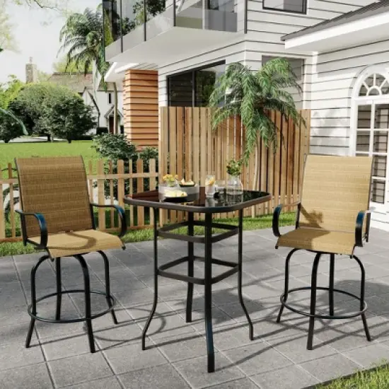 31.5" Patio Bar Table, Height High Top Outdoor Bar Table, Tempered Glass Bistro Tables for Garden Lawn Poolside Paito Garden image {2}