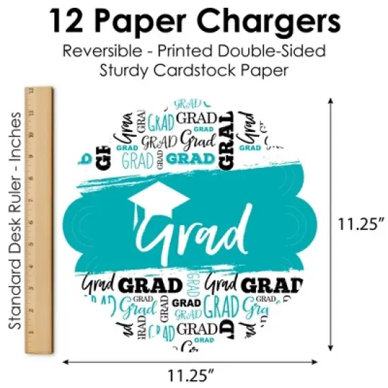 Big Dot of Happiness Teal Grad - Best is Yet to Come - Turquoise Graduation Party Round Table Decorations - Paper Chargers - Place Setting For 12 image {5}