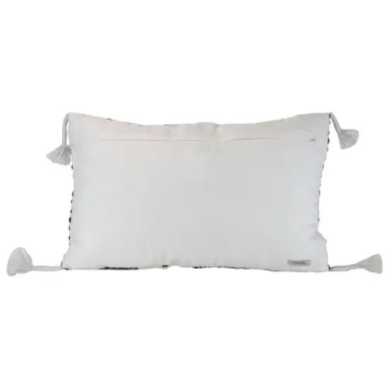 Black Striped Hand Woven 14x22" Outdoor Decorative Throw Pillow with Hand Tied Tassels - Foreside Home & Garden image {2}