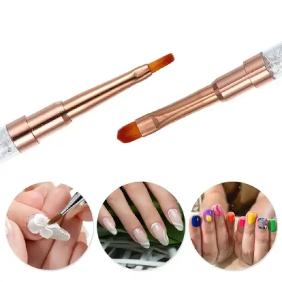 Unique Bargains DIY Manicure Double Ended Nail Art Brush Rose Gold Tone 1 Pc image {1}