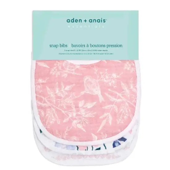 aden + anais Essentials 3pk Muslin Snap Bib - Flowers Bloom image {1}