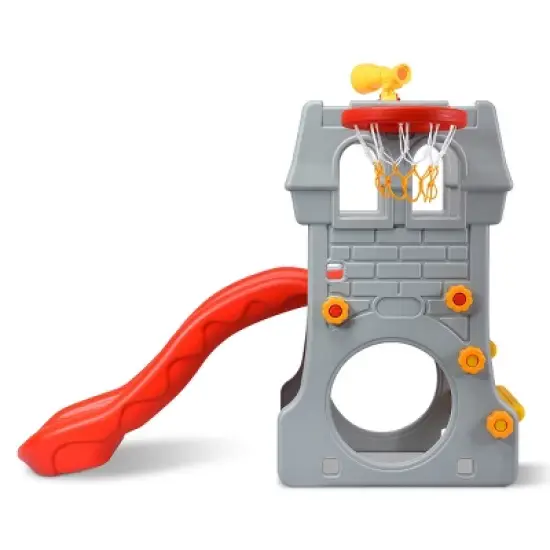 Children Climber Slide Set w/ Basketball Hoop and Telescope Toy Indoor & Outdoor image {9}