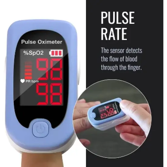 HealthSmart Pulse Oximeter for Fingertip, Displays Blood Oxygen Saturation Content, FSA HSA Eligible, Pulse Rate and Pulse Bar with LED Display, image {1}