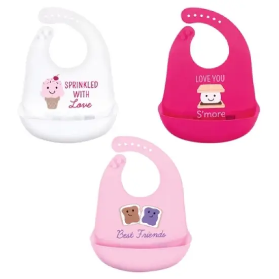 Hudson Baby Infant Girl Silicone Bibs 3pk, Ice Cream, One Size image {2}