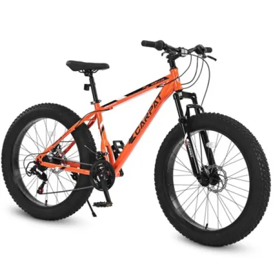 NAYSAYE Bicycle 26 Inch Fat Tire Bike 21 Speeds Full Gearing for Adults and Youth for Off Road, Orange, 74"*25"*41" image {3}