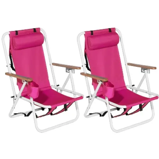 KTMBDW Folding Beach Chair Set of 2, Adjustable Headrest w/4 Flexible Tilt Angle, Cup Holder Portable, for Sand Camping Lawn Concert,Travel Festival image {10}