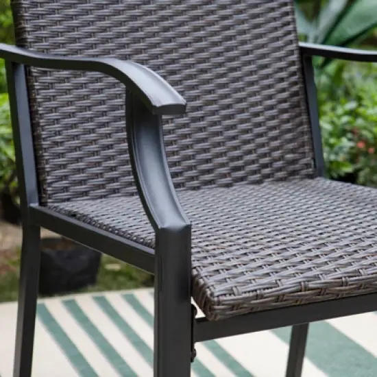 5pc Patio Dining Set with Rattan Arm Chairs & Square Faux Wood & Steel Tabletop - Captiva Designs image {14}