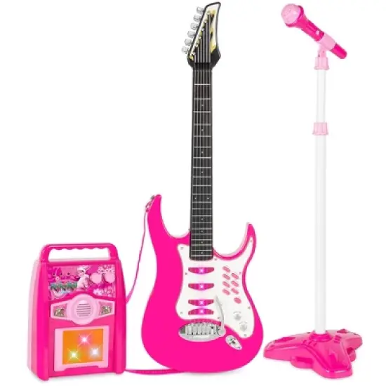 Best Choice Products Kids Electric Musical Guitar Toy Play Set w/ 6 Demo Songs, Whammy Bar, Microphone, Amp, AUX image {6}