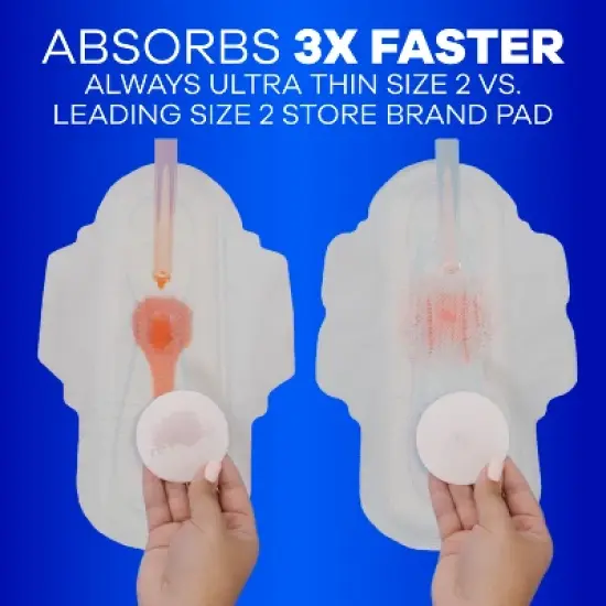 Always Ultra Thin Pads Size 2 Super Long Absorbency Unscented Without Wings - 40ct image {2}