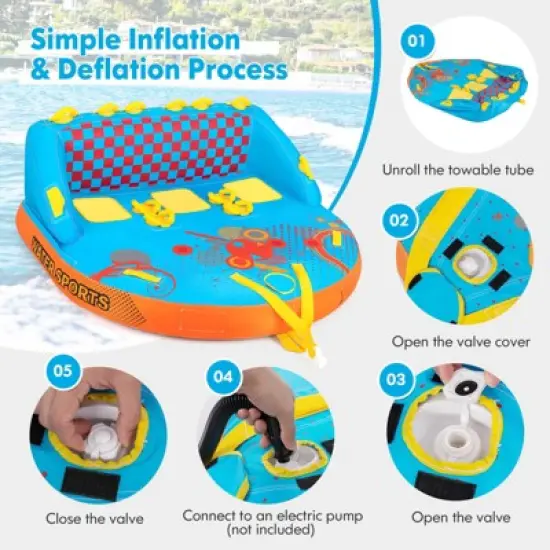 Costway Towable Tube for Boating 3 Riders with Front & Back Tow Points for Towing Rider image {8}