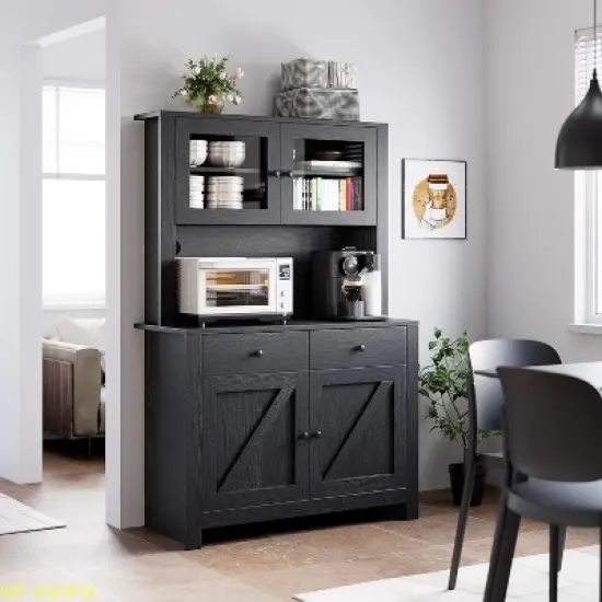 Multi-Functional Kitchen Pantry Cabinet with Microwave Stand & Coffee Bar image {6}