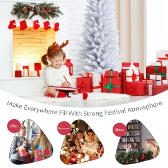 Costway 6ft Unlit Artificial Slim Pencil Christmas Tree with Metal Stand White image {7}