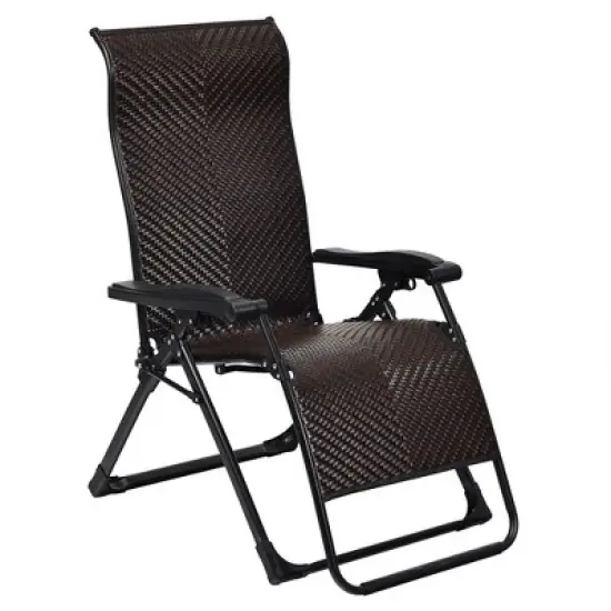 Tangkula 2-Piece Patio Rattan Wicker Recliner Chair Zero Gravity Folding Chaise Lounger image {4}