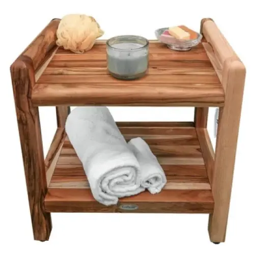 EcoDecors&reg; Eleganto&reg; 20" Teak Wood Shower Bench with LiftAide&reg; Arms and Shelf in EarthyTeak Finish - Target Plus Natural 20"L x 14"D x 21"H image {7}