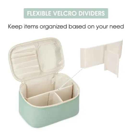 Narwey Travel Makeup Bag with Brush Compartments, Portable Cosmetic Bag Make up Bag Makeup Organizer Case with Brush Storage (Mint Green) image {4}