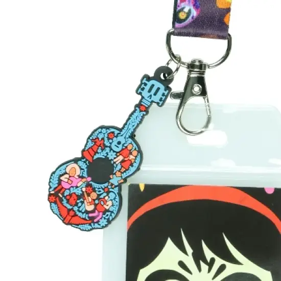 Disney Coco Good Vibes Only Lanyard with ID Holder and 2.5" Rubber Guitar Charm image {2}