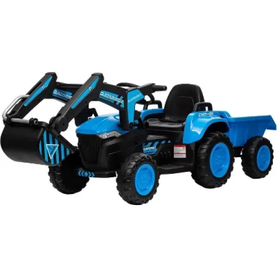 12V 3 in 1 Kids Ride on Excavator & Tractor with Detachable Trailer, Kids Electric Vehicles with Remote Control, LED Lights, Music image {8}