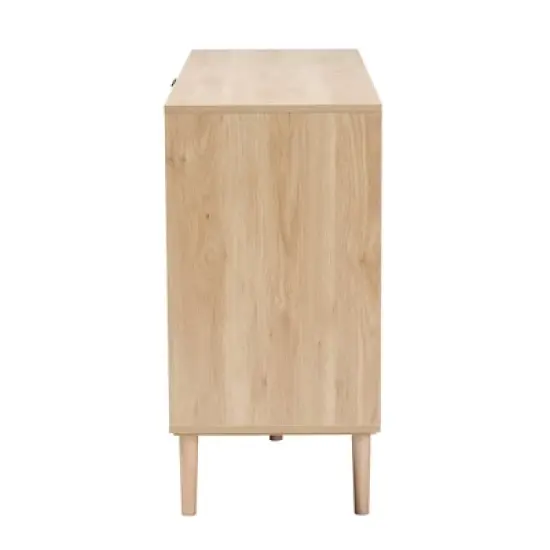 Harrison Wood and Rattan 3 Drawer Sideboard Dining Cabinet Natural Brown/Black - Baxton Studio image {4}