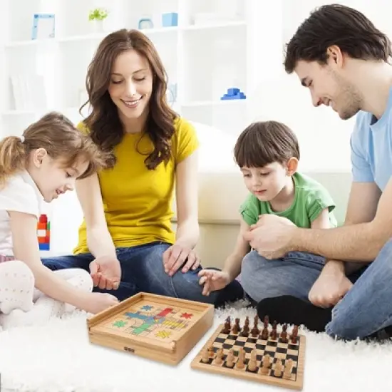 GSE Wooden 9-in-1 Chess, Checkers, Backgammon, Dominoes, Chinese Checkers, Tic-Tac-Toe, Ludo, Playing Cards & Poker Dice Game Combo Set image {6}