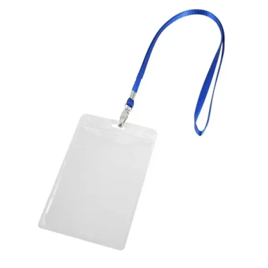 Unique Bargains Plastic Vertical ID Badge Card Holder Clear 2 Pcs w Detachable Neck Lanyard image {3}