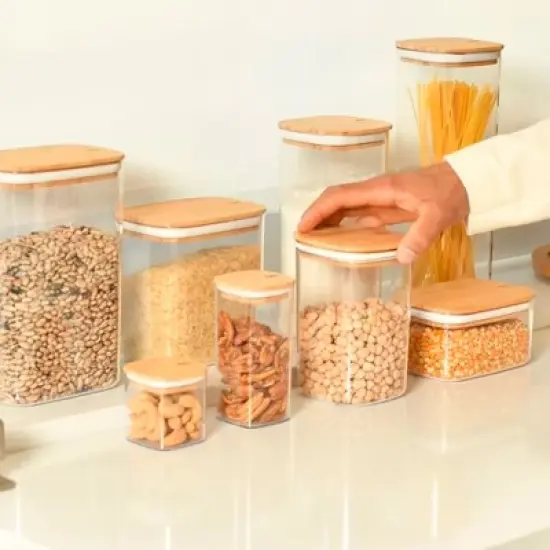 OU Airtight Food Storage Container 6.3cup, Clear Plastic Food Storage Container with Leak Proof Bamboo Lid, Stackable Kitchen Pantry Organizer image {1}