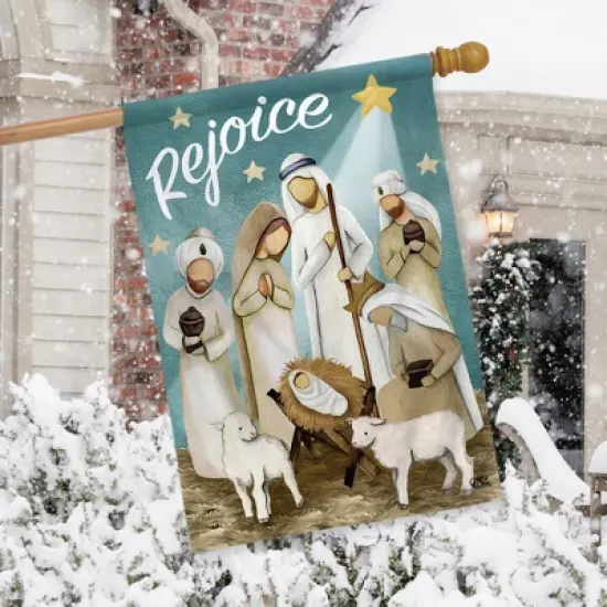 Rejoice Nativity Christmas House Flag Primitive Manger 28" x 40" Briarwood Lane image {3}