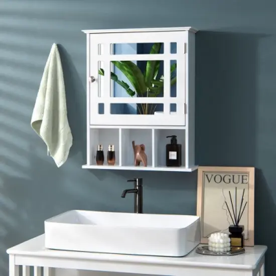 Tangkula Mirrored Medicine Cabinet Bathroom Wall Mounted Storage W/Adjustable Shelf image {1}