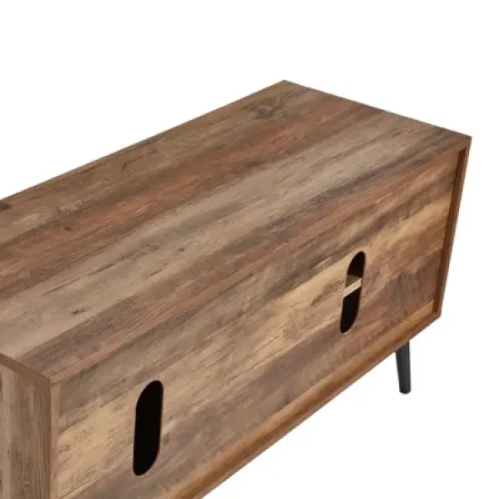 Jomeed Retro Mid Century Modern Wooden TV Entertainment Center Console for TVs with Storage Shelves for Living Rooms and Bedrooms image {4}