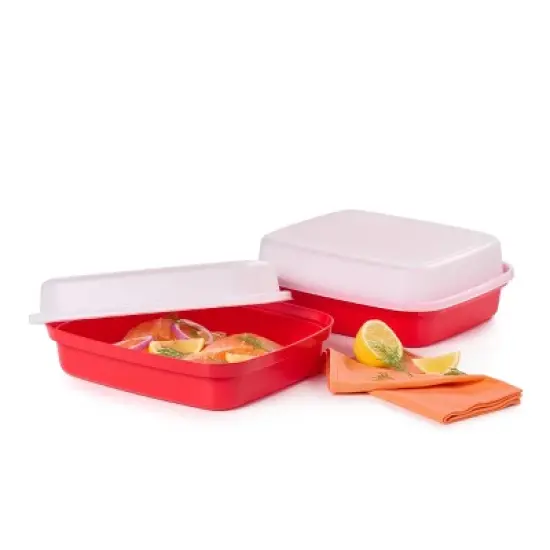 Tupperware Season Serve Marinating Food Storage Container:  Dishwasher-Safe, 12.5 Volume, Clear & Red image {4}