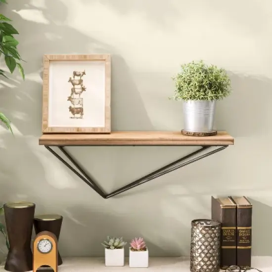 Wall Mount Floating Shelf with Diamond Shaped Iron Bracket Brown - Danya B. image {1}