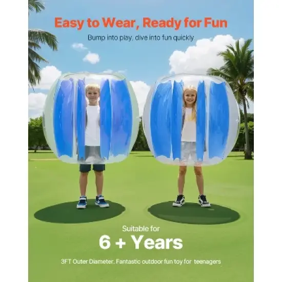 VEVOR Inflatable Bumper Balls 2-Pack, 3FT/0.9M Body Sumo Ball, Durable Thick PVC Human Hamster Bubble Knocker for Outdoor Team Gaming Play, Blue image {3}