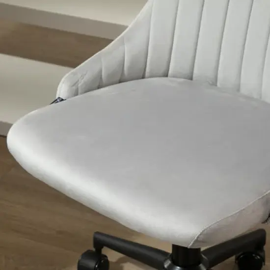 Vinsetto Mid-Back Office Chair, Velvet Fabric Swivel Scallop Shape Computer Desk Chair for Home Office or Bedroom image {5}