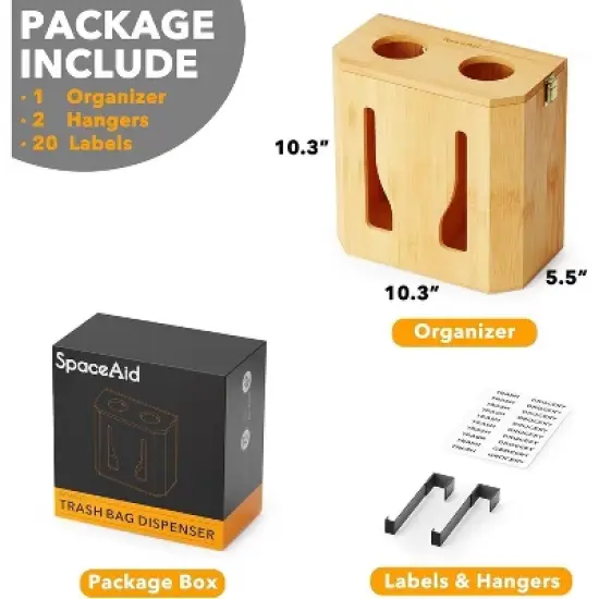 Trash Bag Dispenser & Grocery Bag Holder for Kitchen Organization (Bamboo)-SpaceAid&reg; image {2}