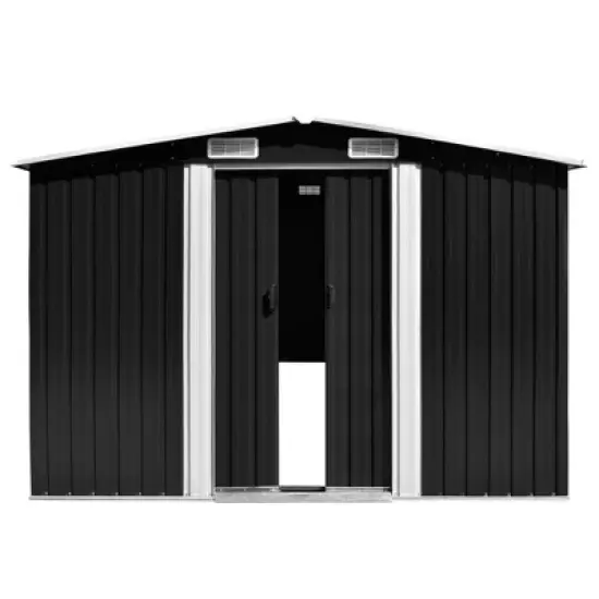 vidaXL Garden Shed Storage House for Tools Backyard Garage Patio Furniture Metal - Anthracite 101.2" x 192.5" x 71.3" image {9}